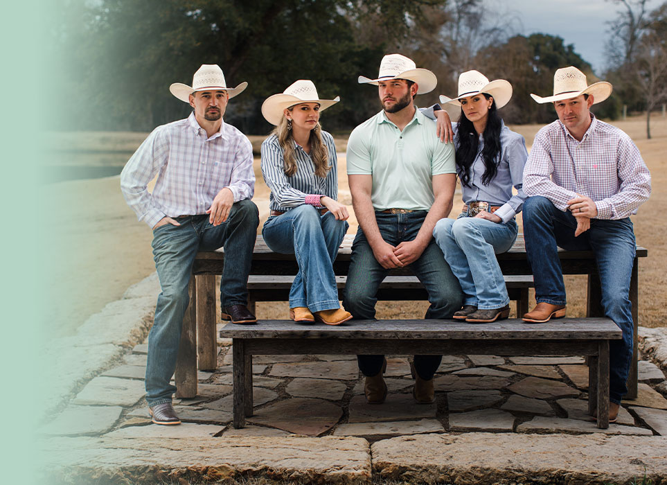 group photo in spring clothes and straw cowboy hats