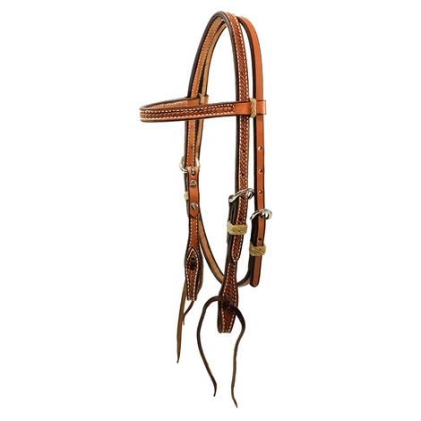 Tough 1 Medium Oil Double Ear Fancy Silver Accented Horse Sized Headstall 18-650 