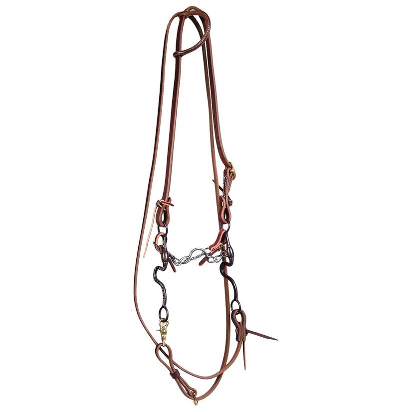  Stt Bridle Set W/Rb Antique Smooth Ported Chain Bit With Roping Reins