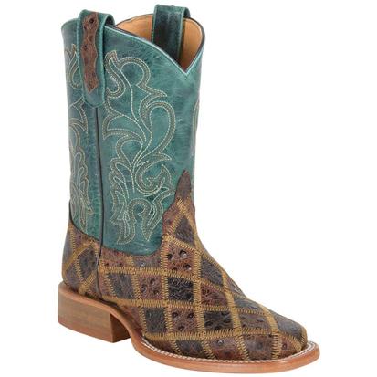 Anderson Bean Kids' Angry Bird Turquoise & Brown Patchwork Boots