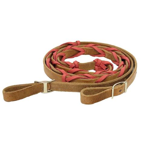 STT Leather Roping Rein w/Colored Lacing