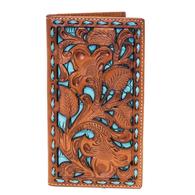Nocona Turquoise & Brown Floral Tooled Wallet