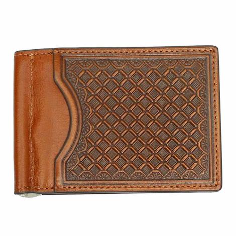 Brown Check Tooled Bifold Money Clip