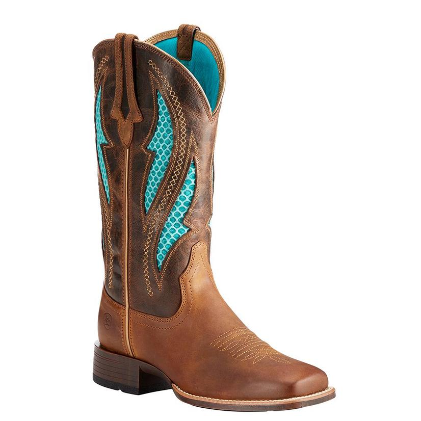  Ariat Womens Ventek Ultra Distressed Brown And Turquoise Boot