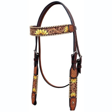Rafter T Ranch Browband Headstall Painted Sunflower