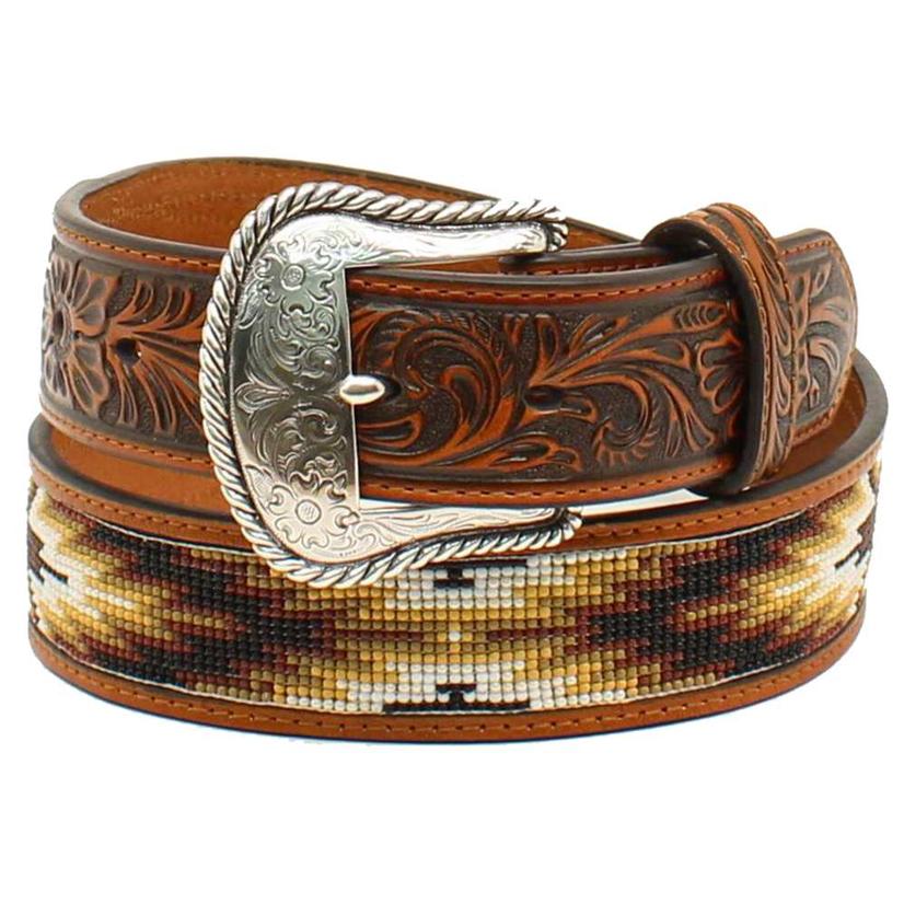  Nocona Mens Brown And Tan Leather And Bead Belt