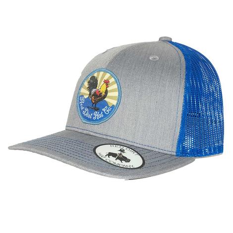 Red Dirt Hat Co Grey Blue Rooster Patch Mesh Back Cap