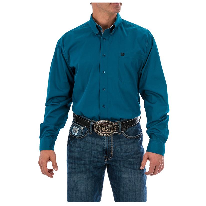 Dark Teal Solid Long Sleeve Button Down Shirt Extended Sizes