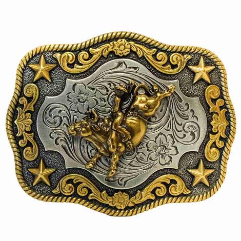 Nocona Gold and Silver Bull Rider Belt Buckle