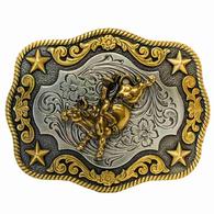 Nocona Gold and Silver Bull Rider Belt Buckle