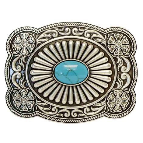 Nocona Silver and Turquoise Belt Buckle