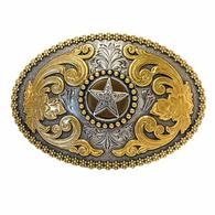 Nocona Gold and Silver Oval Lone Star Belt Buckle
