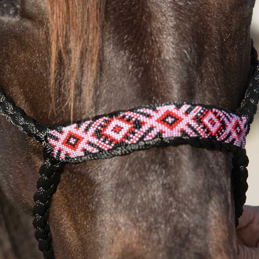 Pink Beaded Horse Rope Cowboy Halter WESTERN BOHO COWGIRL 