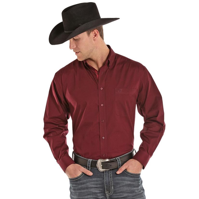 Panhandle Burgundy Long Sleeve Men's Button Down Shirt