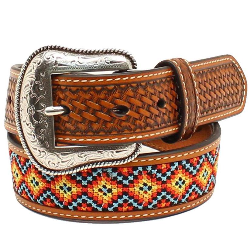  Tan Leather Beaded 1.25in Youth Belt