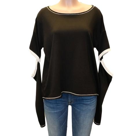 Black and White Elbow Cut-Out Long Sleeve Women's Top