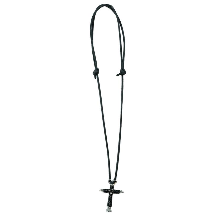  Wire Wrapped Nail Cross Necklace - Black