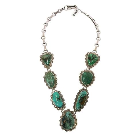 Sterling Silver and Large Blue Green Turquoise Necklace