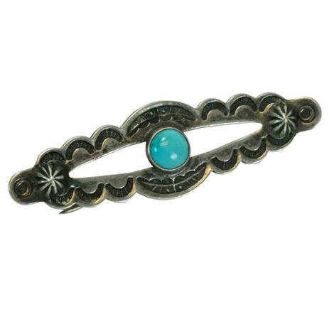 Vintage Turquoise and Silver Scalloped Pin