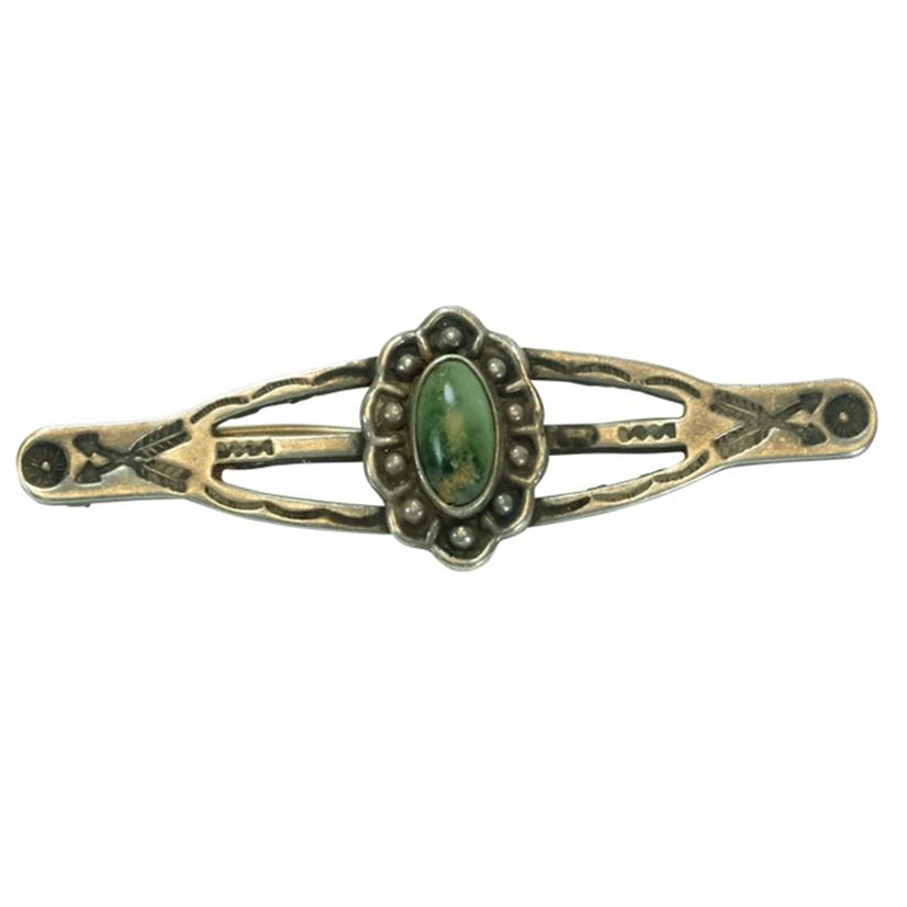  Vintage Silver And Oval Green Turquoise Pin