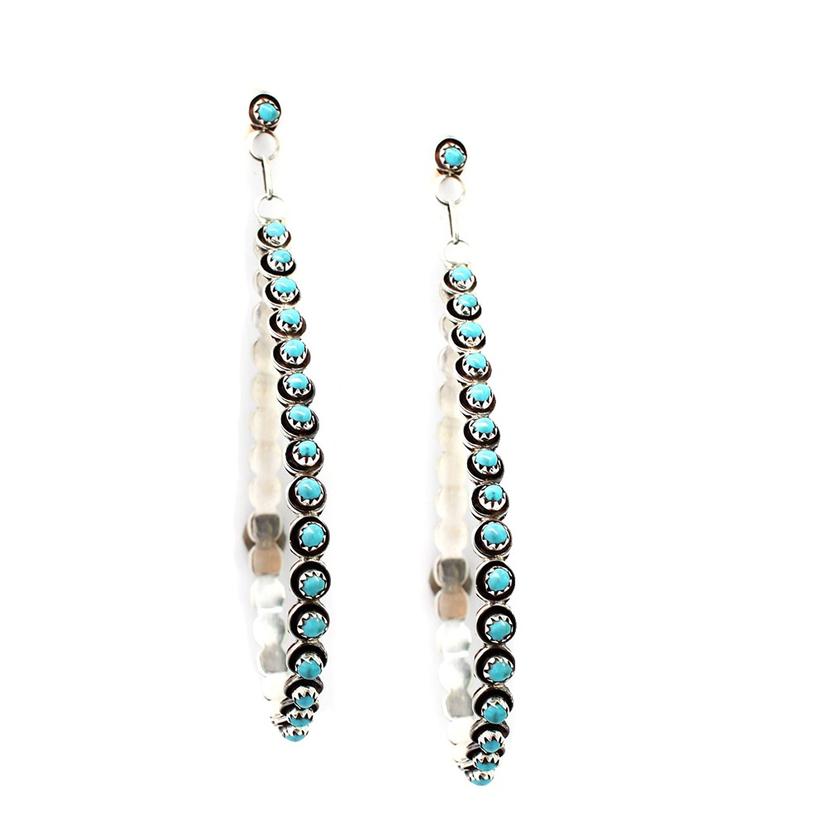Large Turquoise And Silver Drop Hoop Earrings