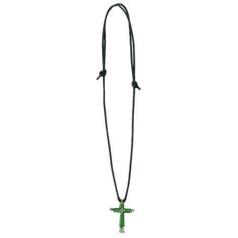 Green Wire Wrapped Nail Cross Necklace