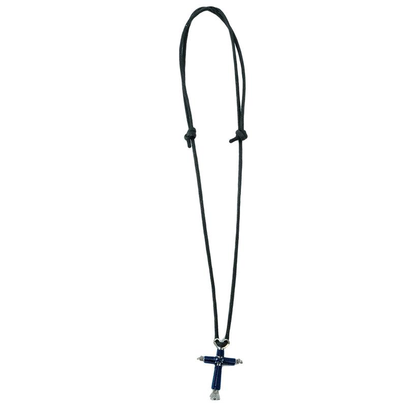  Wire Wrapped Nail Cross Necklace - Navy