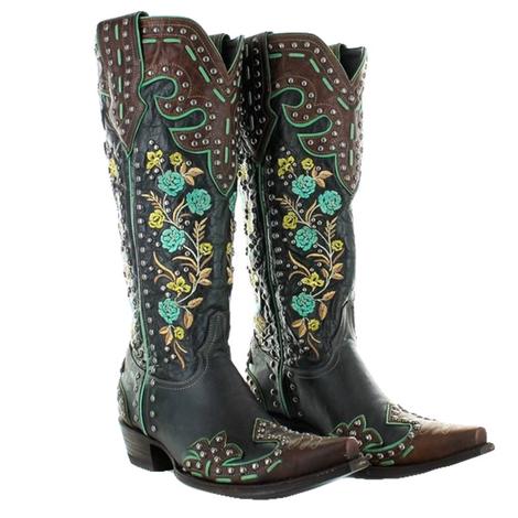 Double D Ranchwear Round Up Rosie Floral Blue Women's Boots