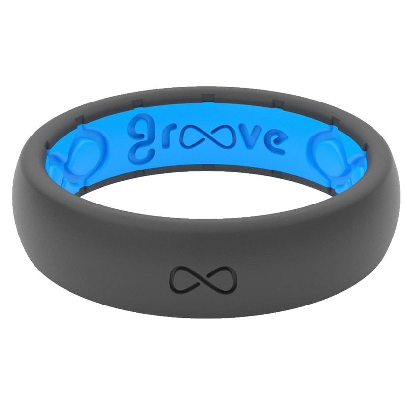  Groove Thin Stone Grey And Blue Silicone Ring