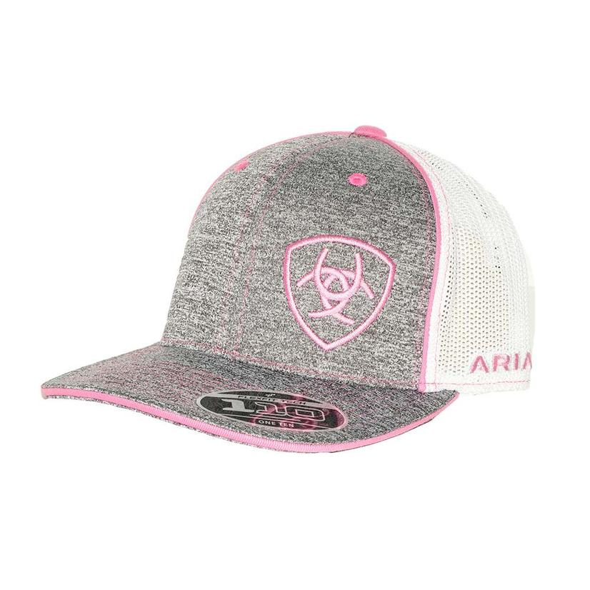  Ariat Heathered Grey Pink Meshback Cap
