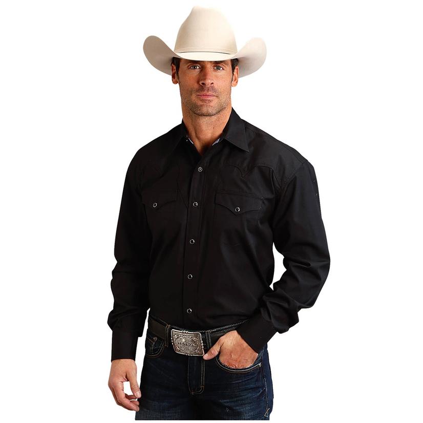  Stetson Black Solid Long Sleeve Snap Down Men's Black Shirt