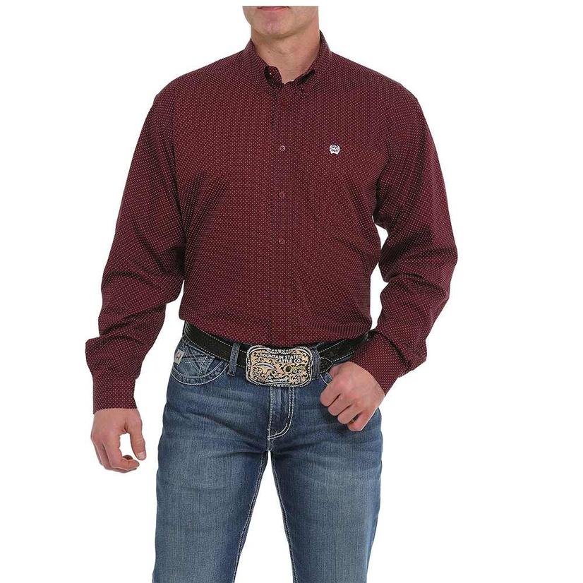 Cinch Burgundy Print Long Sleeve Buttondown Men's Shirt