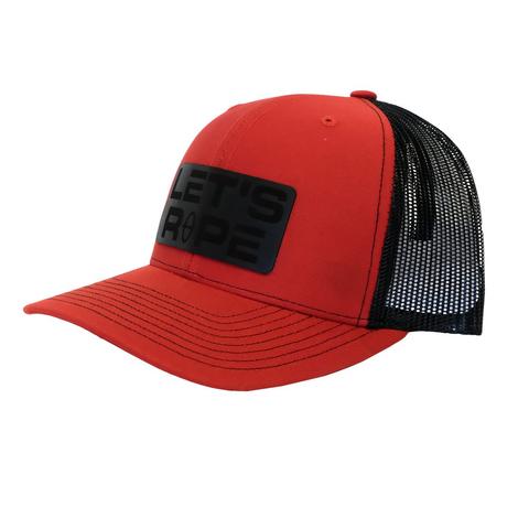 Let's Rope Red Black Leather Patch Meshback Cap
