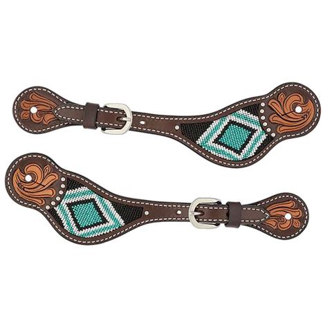 Turquoise Cross Turquoise Beaded Women's Leather Spur Straps
