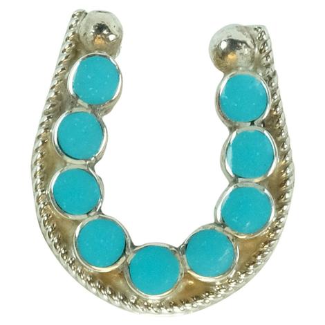 Turquoise Stone Sterling Silver Horseshoe Pin