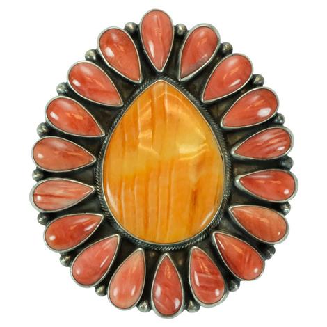 Coral and Orange Spiny Oyster Teardrop Ring