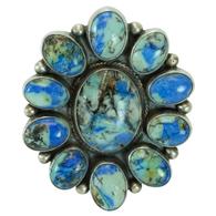 Blue and Green Azurite Oval Stone Cluster Ring