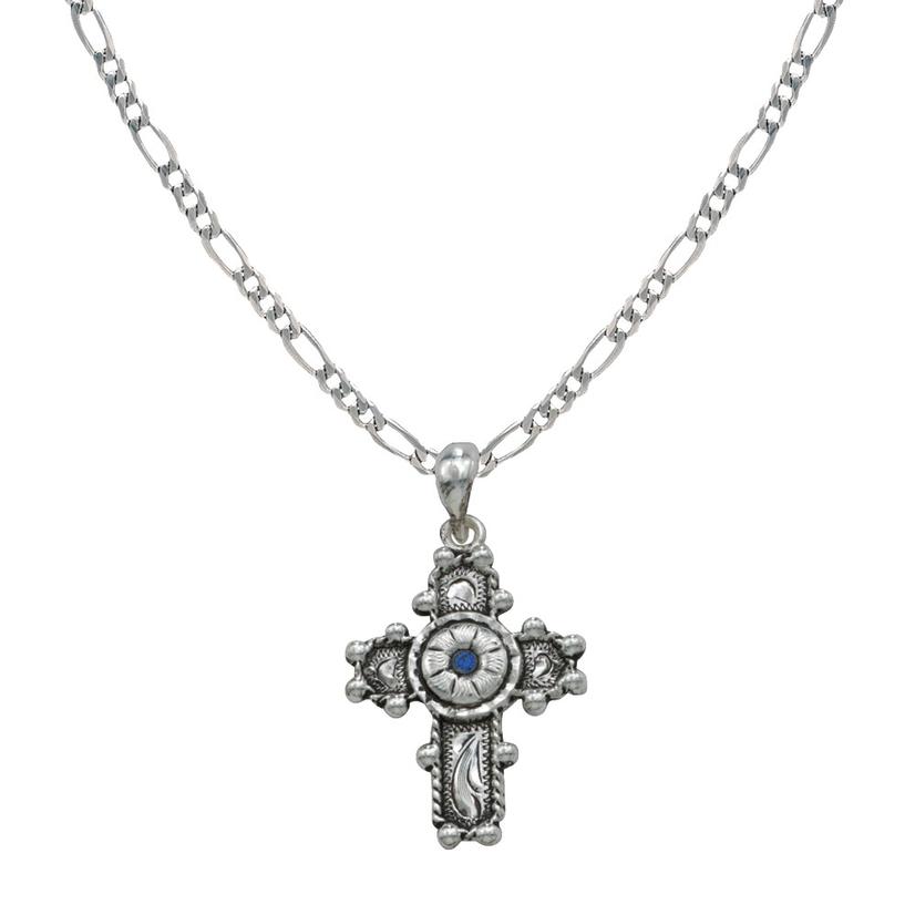  Montana Silversmith Fancy Silver Cross Necklace With Blue Center