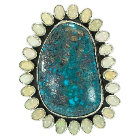 Blue Green Turquoise and Opal Ring