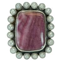 Large Rectangle Purple Spiny Oyster and Pearl Ring
