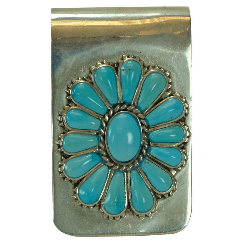  Sterling Silver And Turquoise Cluster Money Clip