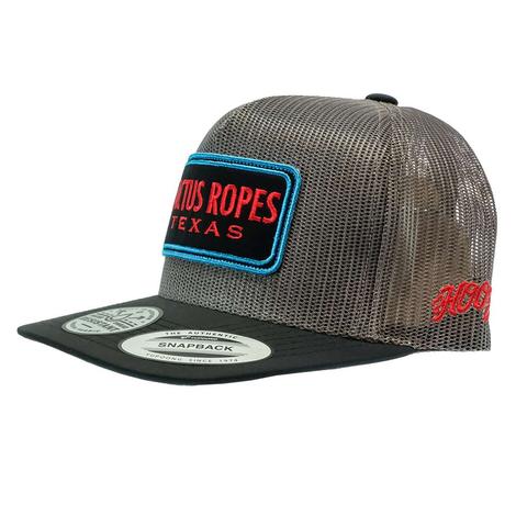 Cactus Ropes 5 Panel Grey with Black Red Patch Meshback Cap
