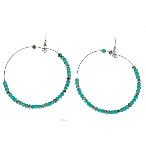 Silver Pearl and Turquoise Large Hoop Earrings