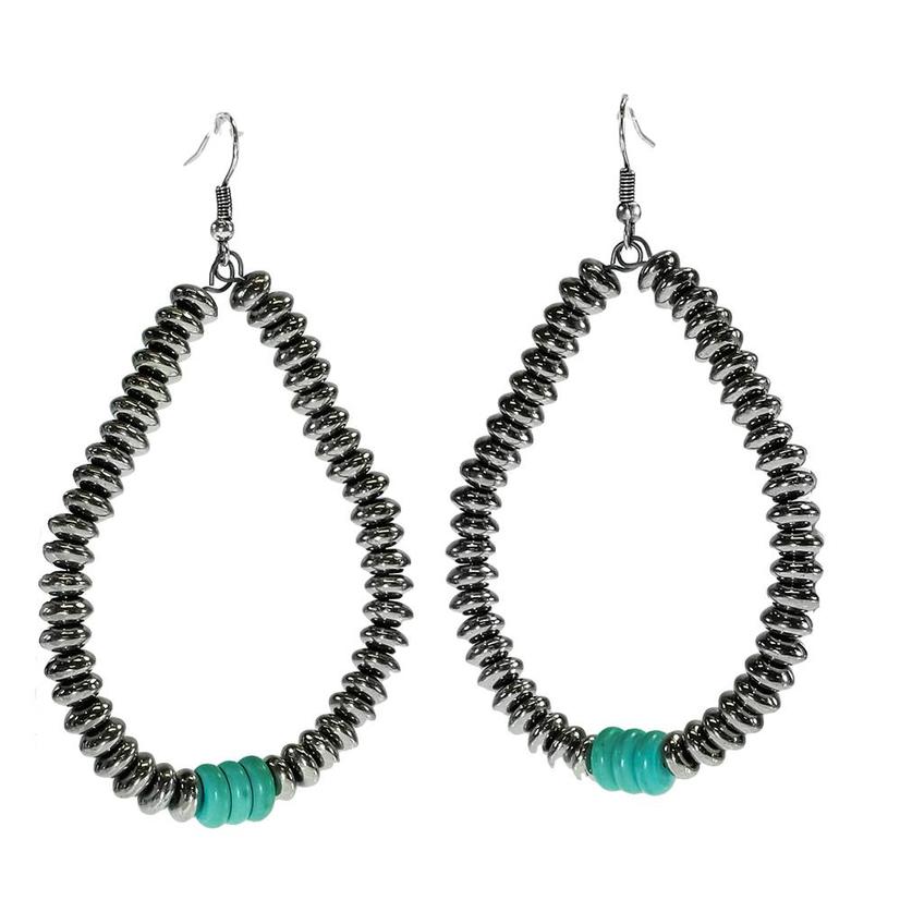  Silver And Turquoise Bead Loop Earrings