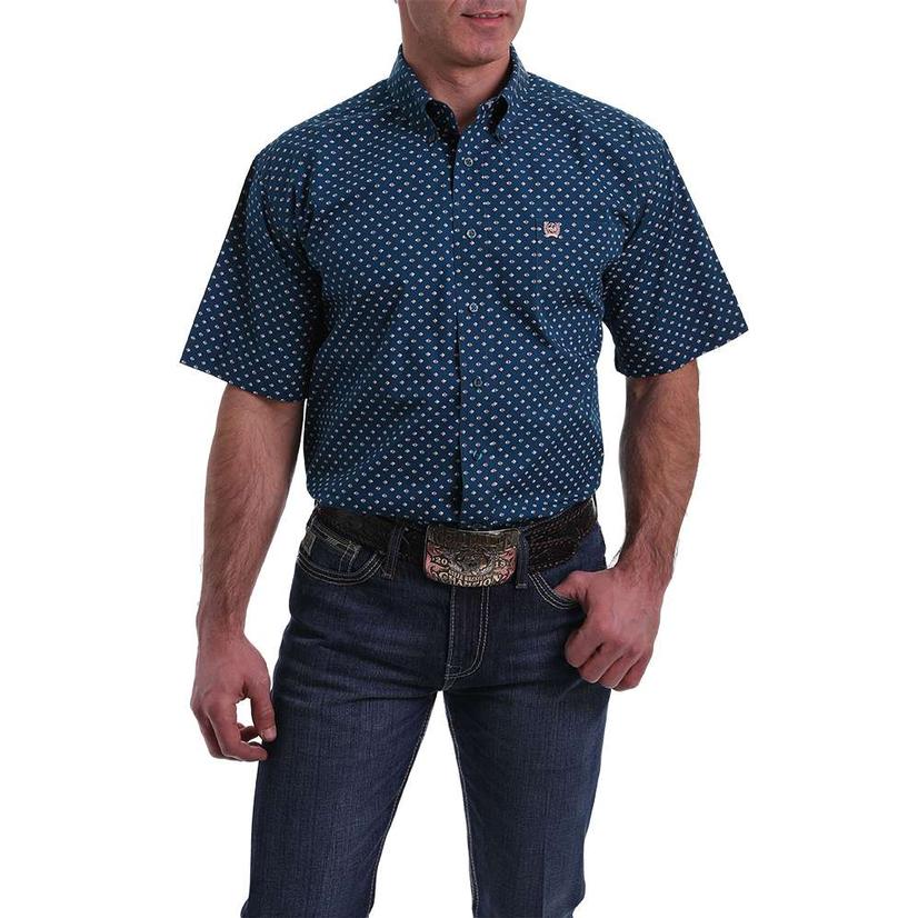 Cinch Navy Diamond Print Short Sleeve Buttondown Men's Shirt