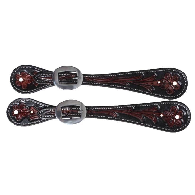  Professional Choice Black And Chocolate Floral Tooled Guthrie Straight Spur Straps