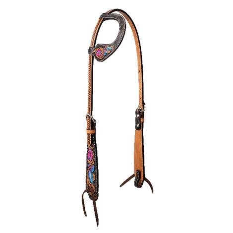 Turquoise Cross Twisted Feather Slide Ear Headstall 