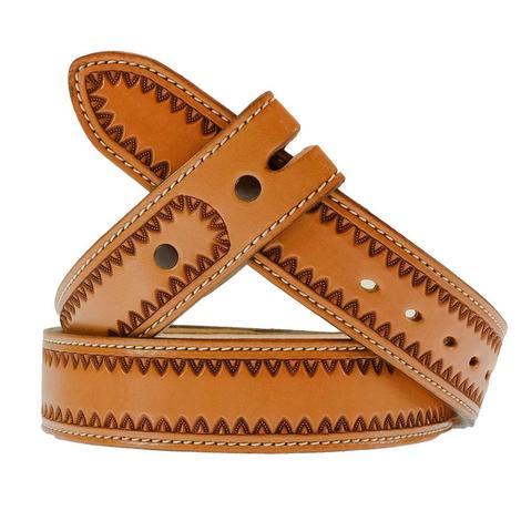 South Texas Tack Custom Border Stamped Leather Belt - Tan/Longhorn Brown