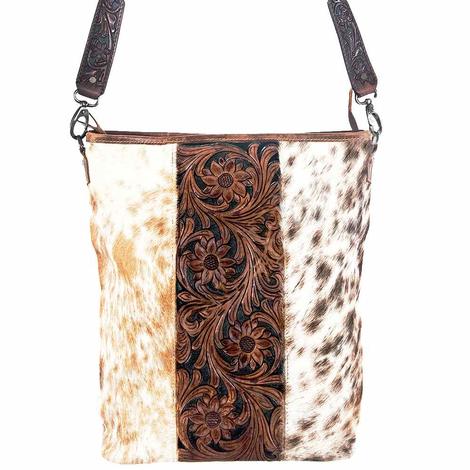 American Darling Bags Brown and White Tooled Leather Bucket Bag