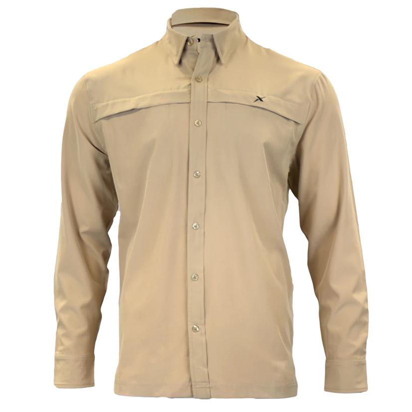  Xotic Khaki Hybrid Long Sleeve Button- Down Men's Fishing Shirt